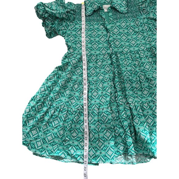 Hyacinth House Shirt Mini Dress Geo Floral Graham Mint Green Cotton Women Size M - Picture 6 of 8